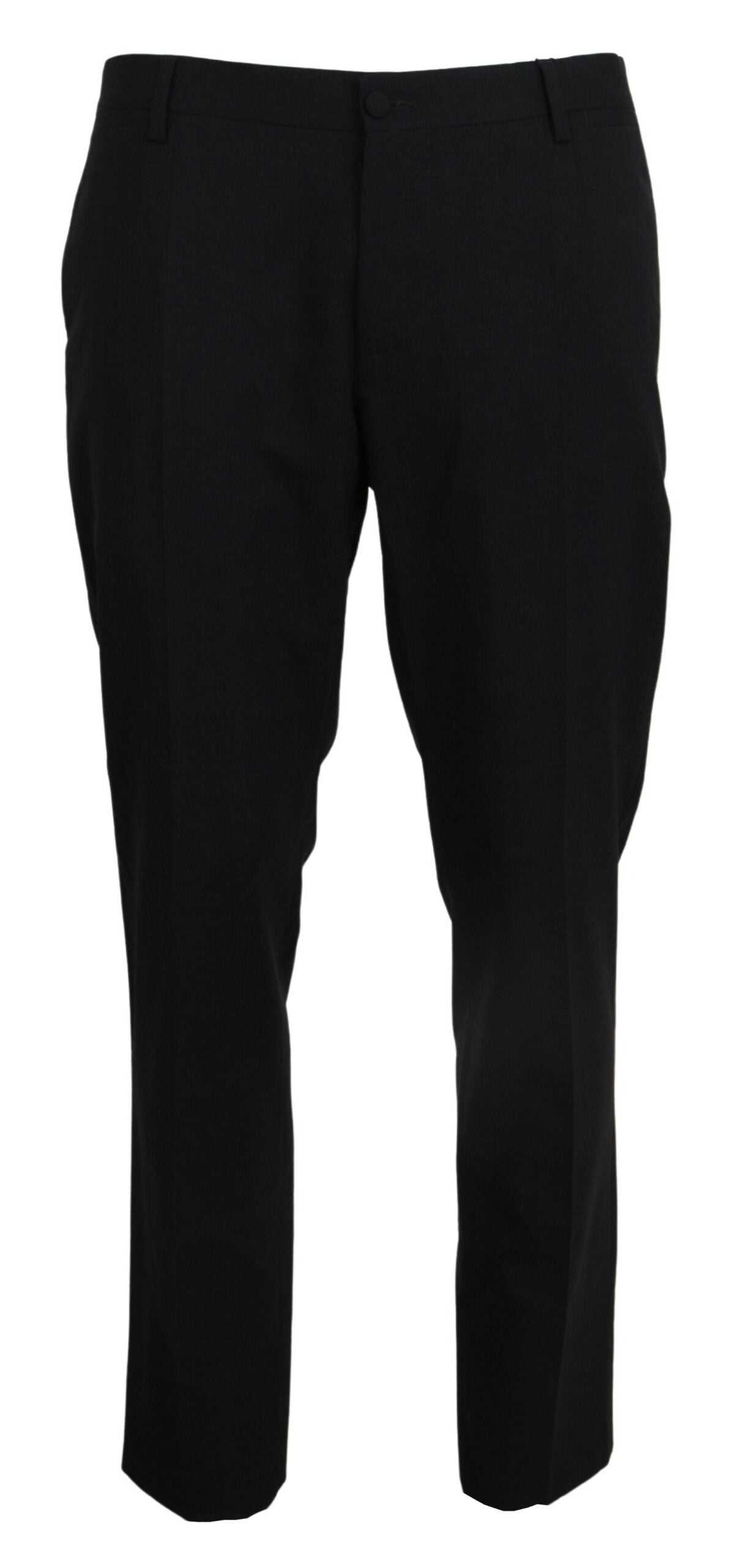Gray wool stretch dress pants by Dolce & Gabbana, slim fit formal trousers with tailored design.