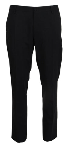 Gray wool stretch dress pants by Dolce & Gabbana, slim fit formal trousers with tailored design.