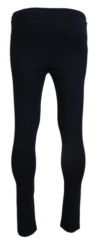 Blue men's sport cotton sweatpants by Dolce & Gabbana, soft fabric with elastic waistband and relaxed fit.