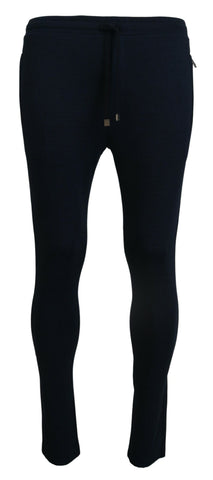 Blue men's sport cotton sweatpants by Dolce & Gabbana, casual athletic pants with a relaxed fit and elastic waistband.