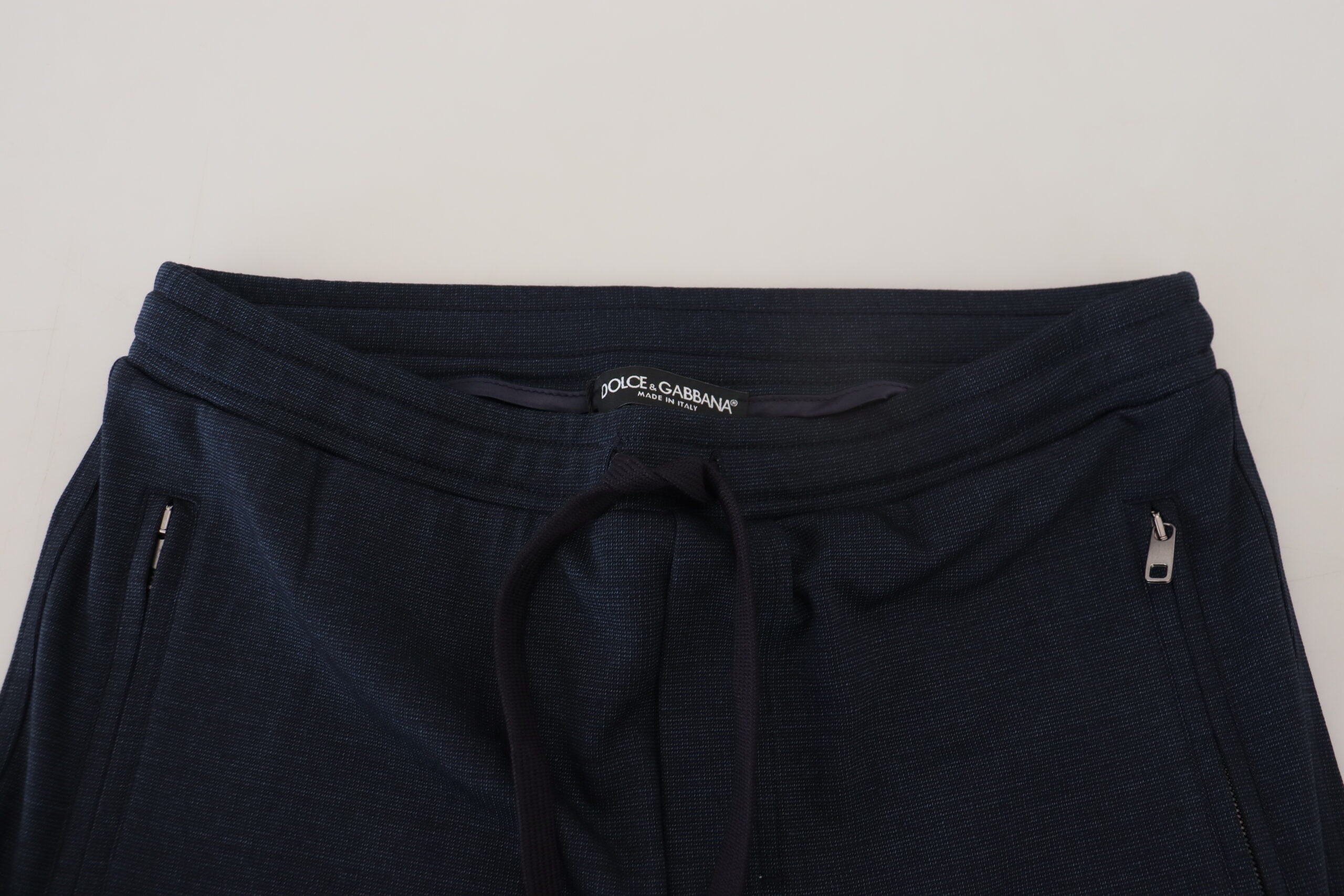 Blue men's sport cotton sweatpants from Dolce & Gabbana, featuring a relaxed fit and elastic waistband.
