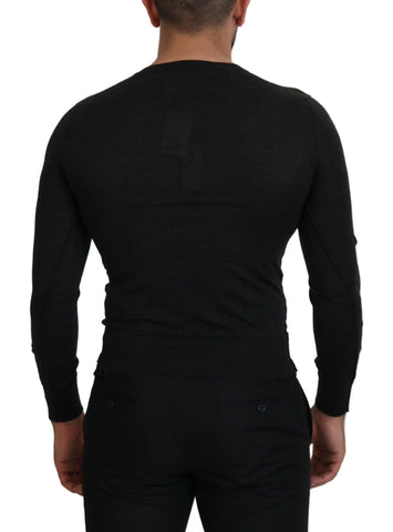 Gray cashmere V-neck sweater with gold heart detail from Dolce & Gabbana, featuring a soft texture and elegant design.