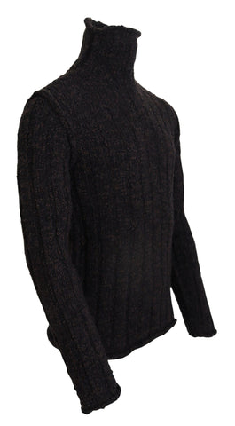 Brown wool knit turtleneck pullover sweater by Dolce & Gabbana, featuring a cozy, textured design and classic fit.