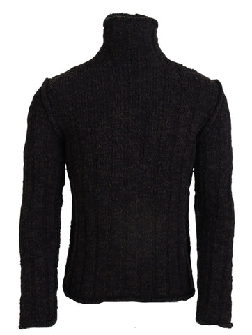 Brown wool knit turtleneck sweater by Dolce & Gabbana, close-up of textured fabric and classic design.
