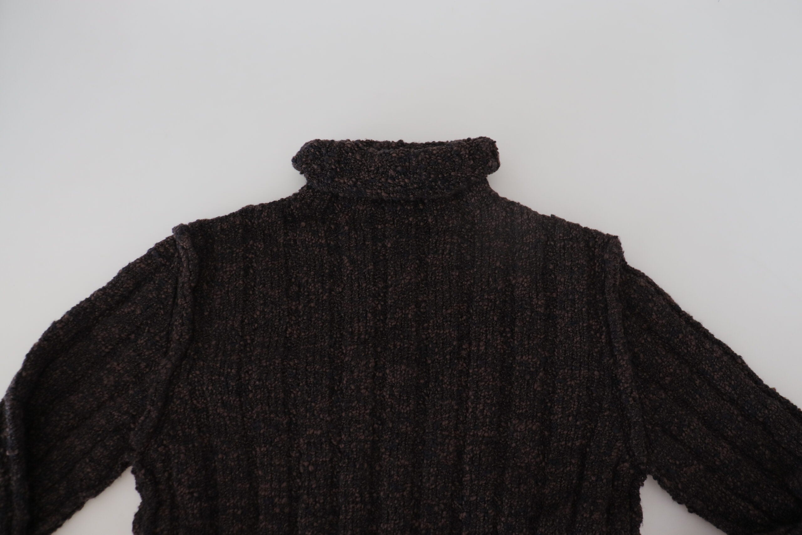 Brown wool knit turtleneck pullover sweater by Dolce & Gabbana, featuring a cozy, textured design and classic fit.