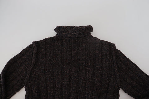 Brown wool knit turtleneck pullover sweater by Dolce & Gabbana, featuring a cozy, textured design and classic fit.