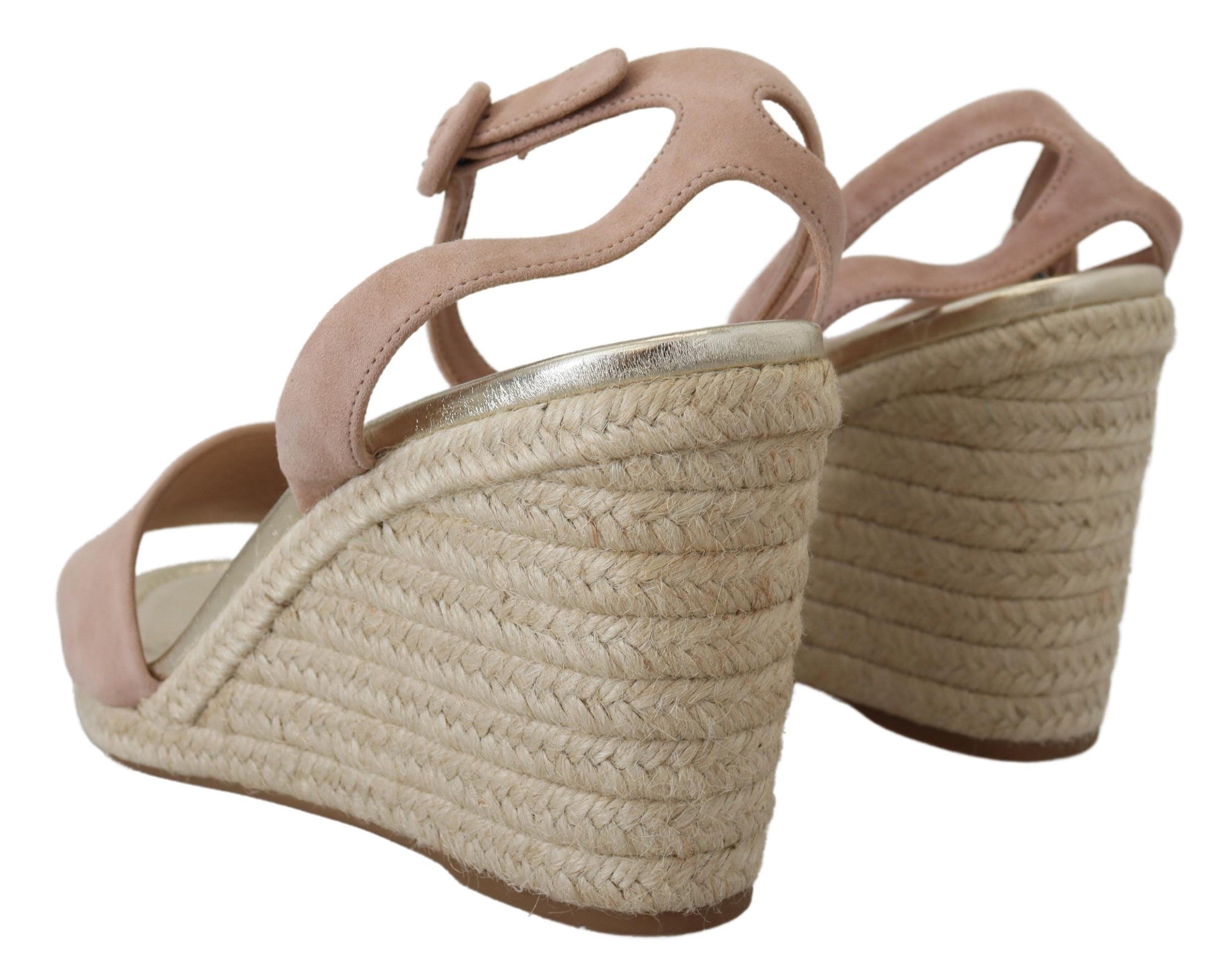 Pink suede leather ankle strap sandals by Prada with a sleek design and stylish buckle detail.