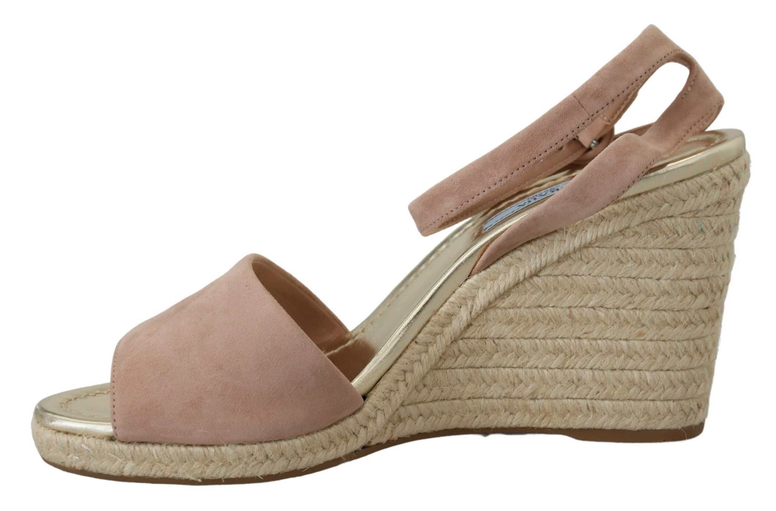 Pink suede leather Prada ankle strap sandals with a stylish design and open toe, perfect for fashionable summer wear.