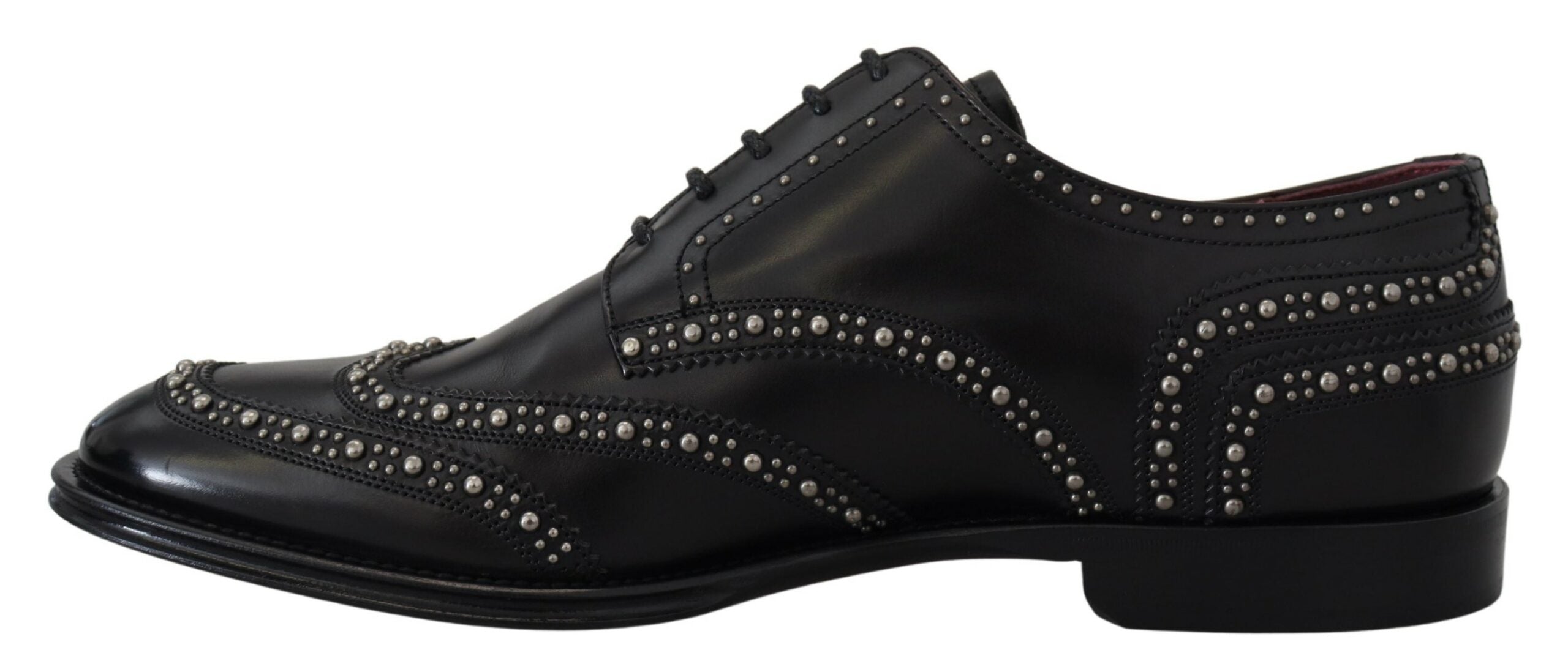 Black leather Derby dress shoes with studded details from Dolce & Gabbana, featuring a classic lace-up design and sleek finish.