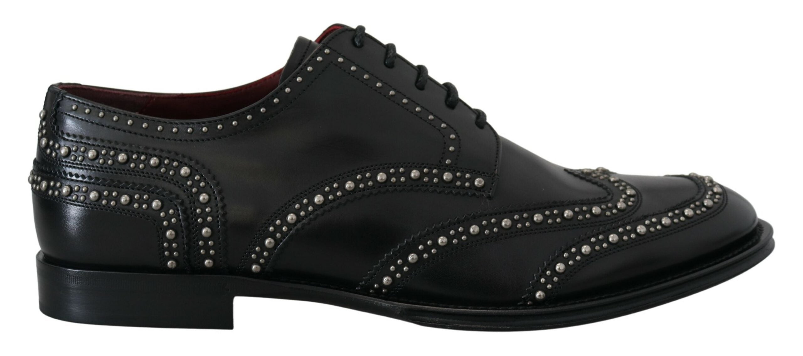 Dolce & Gabbana black leather derby shoes with studded detailing, stylish dress shoes for men.