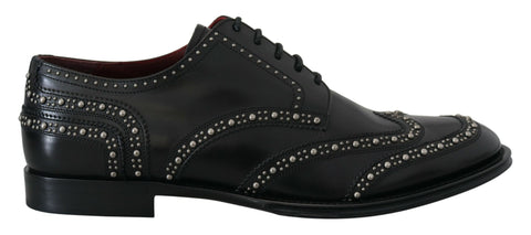 Dolce & Gabbana black leather derby shoes with studded detailing, stylish dress shoes for men.