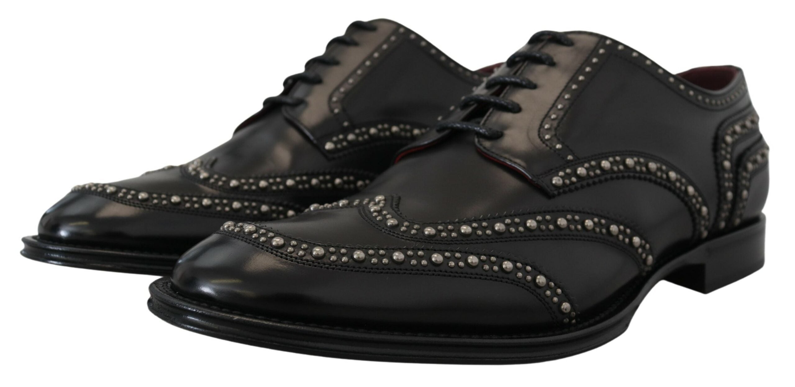 Black leather Derby dress shoes with studded details from Dolce & Gabbana, featuring a classic lace-up design.