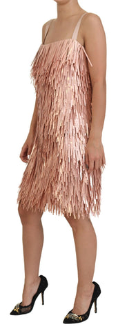 Pink tinsel sleeveless shift dress by Dolce & Gabbana, featuring an A-line silhouette and shimmering fabric.