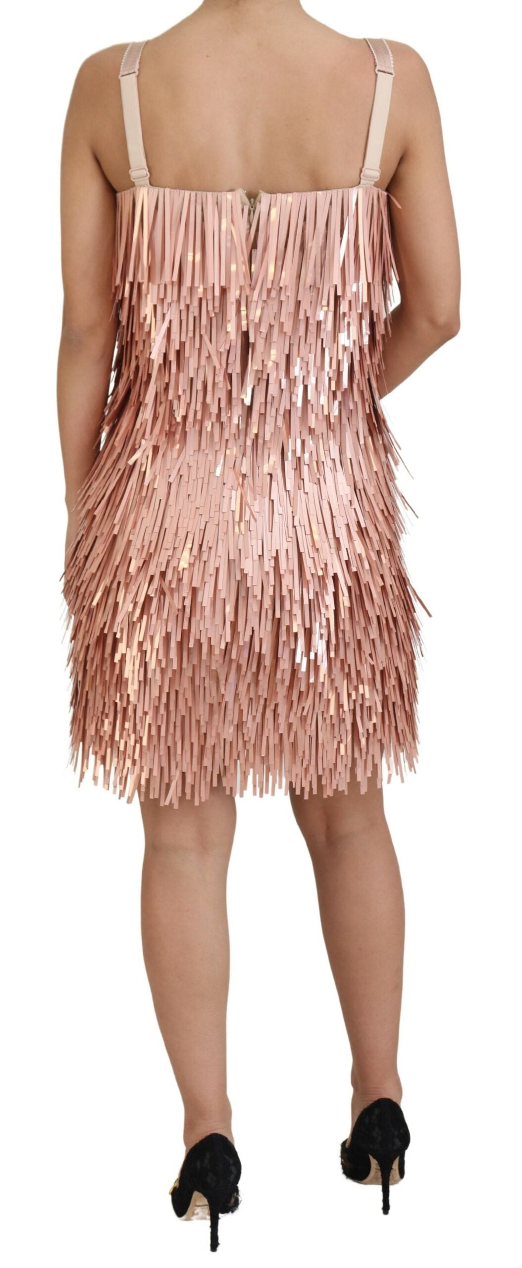 Pink tinsel sleeveless shift A-line dress by Dolce & Gabbana, featuring a stylish and shimmering design perfect for special occasions.