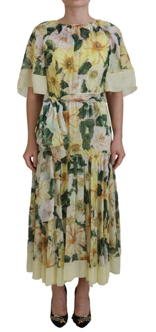Multicolor silk floral print long maxi dress by Dolce & Gabbana, featuring vibrant patterns and flowing fabric.