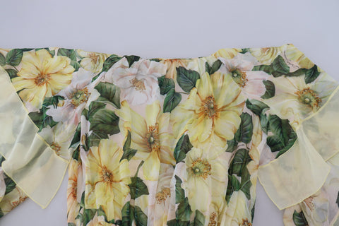 Multicolor silk floral print long maxi dress by Dolce & Gabbana, flowing fabric with vibrant floral patterns.