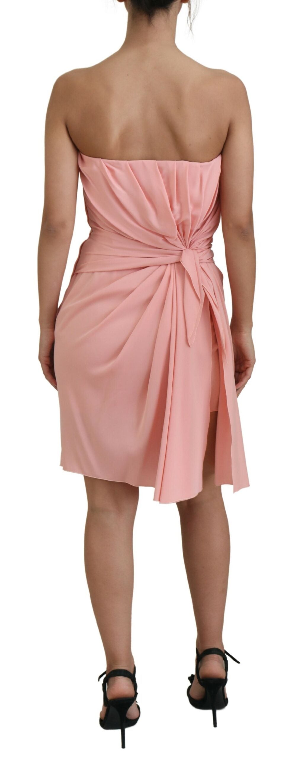 Pink silk strapless sheath dress by Dolce & Gabbana, form-fitting with smooth fabric and elegant design.