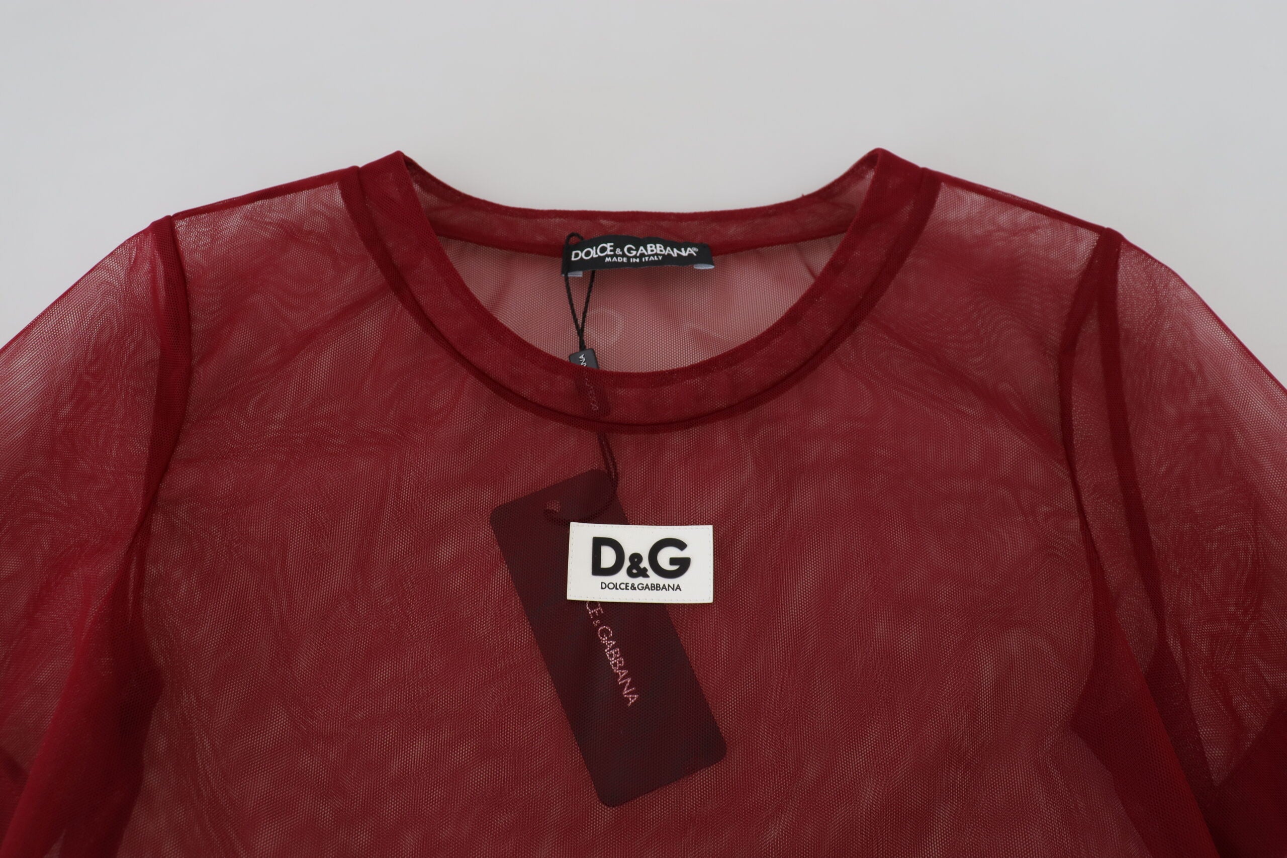 Maroon nylon two-layer shift mini dress by Dolce & Gabbana, shown with its sleek, layered design and stylish fit.