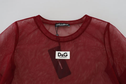 Maroon nylon two-layer shift mini dress by Dolce & Gabbana, shown with its sleek, layered design and stylish fit.