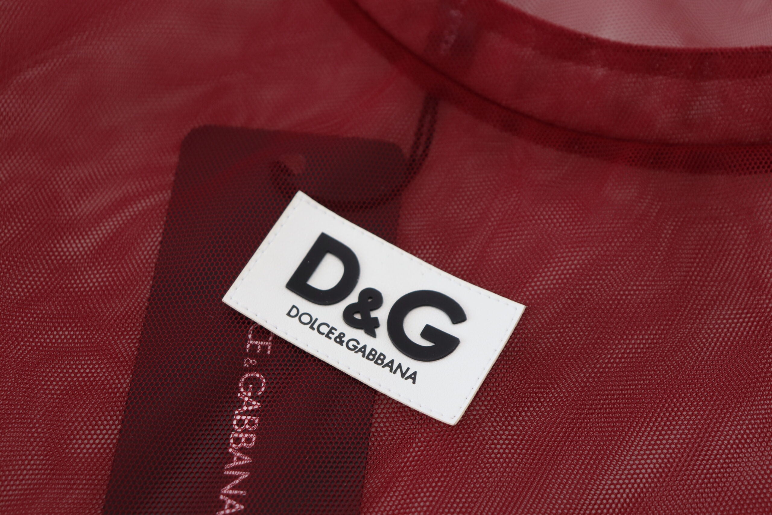 Maroon nylon two-layer shift mini dress by Dolce & Gabbana, showcasing a stylish, modern design with layered fabric details.