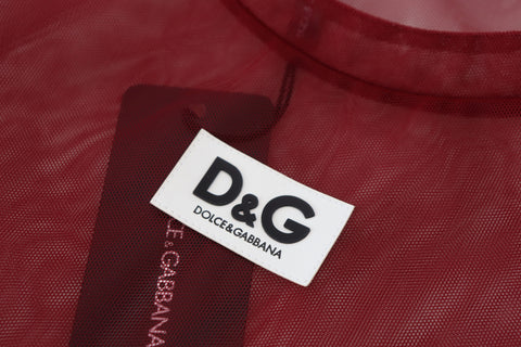 Maroon nylon two-layer shift mini dress by Dolce & Gabbana, showcasing a stylish, modern design with layered fabric details.