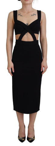 Black viscose bodycon sheath midi dress by Dolce & Gabbana, featuring a sleek fitted silhouette and elegant design.