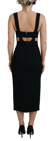 Black viscose bodycon sheath midi dress by Dolce & Gabbana, fitted silhouette with a sleek, elegant design.