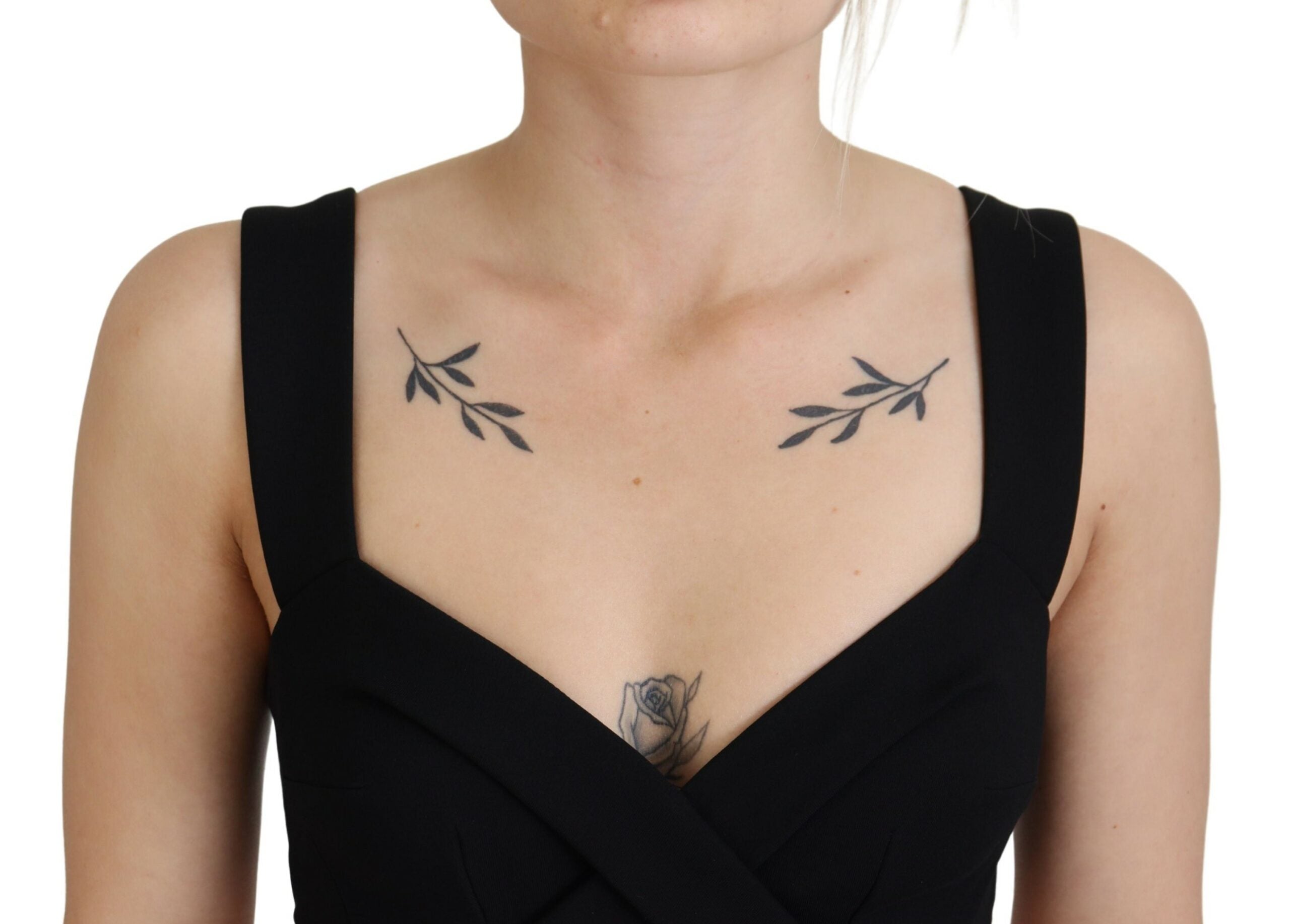 Black viscose bodycon sheath midi dress by Dolce & Gabbana, fitted silhouette with sleeveless design and elegant round neckline.