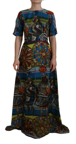 Multicolor Sicily silk A-line long gown dress by Dolce & Gabbana featuring vibrant patterns and elegant flowy fabric.