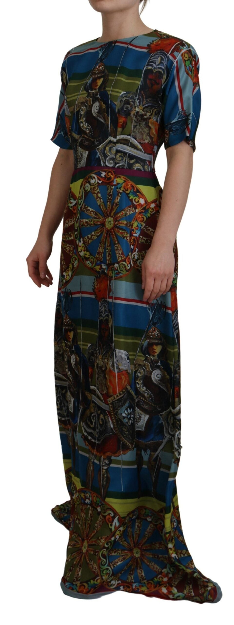 Multicolor Sicily silk A-line long gown dress by Dolce & Gabbana with flowing fabric and vibrant pattern.
