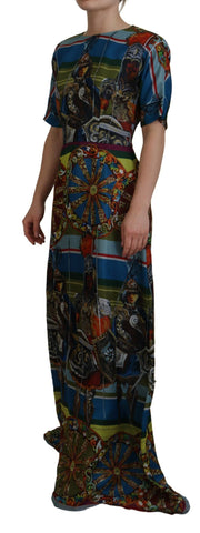 Multicolor Sicily silk A-line long gown dress by Dolce & Gabbana with flowing fabric and vibrant pattern.