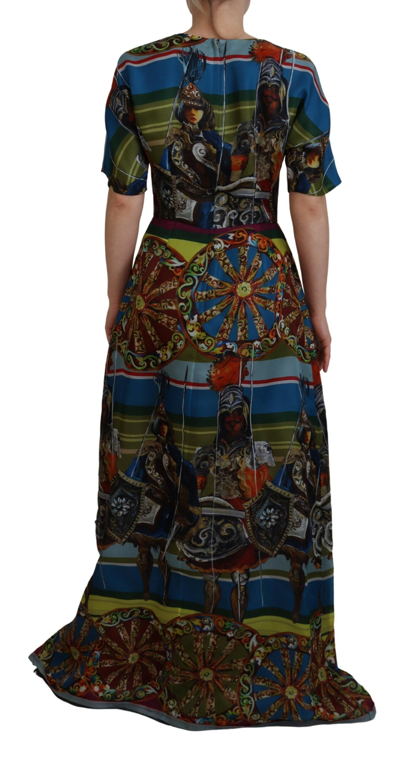 Multicolor Sicily Silk A-line long gown dress by Dolce & Gabbana, featuring vibrant silk fabric and elegant flowy design.