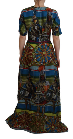 Multicolor Sicily Silk A-line long gown dress by Dolce & Gabbana, featuring vibrant silk fabric and elegant flowy design.