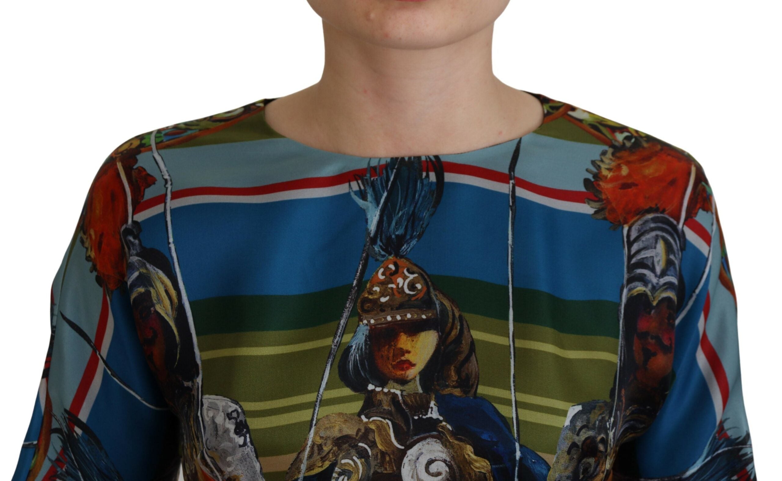 Multicolor Sicily silk A-line long gown dress by Dolce & Gabbana featuring vibrant patterns and flowing fabric.