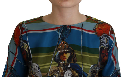 Multicolor Sicily silk A-line long gown dress by Dolce & Gabbana featuring vibrant patterns and flowing fabric.