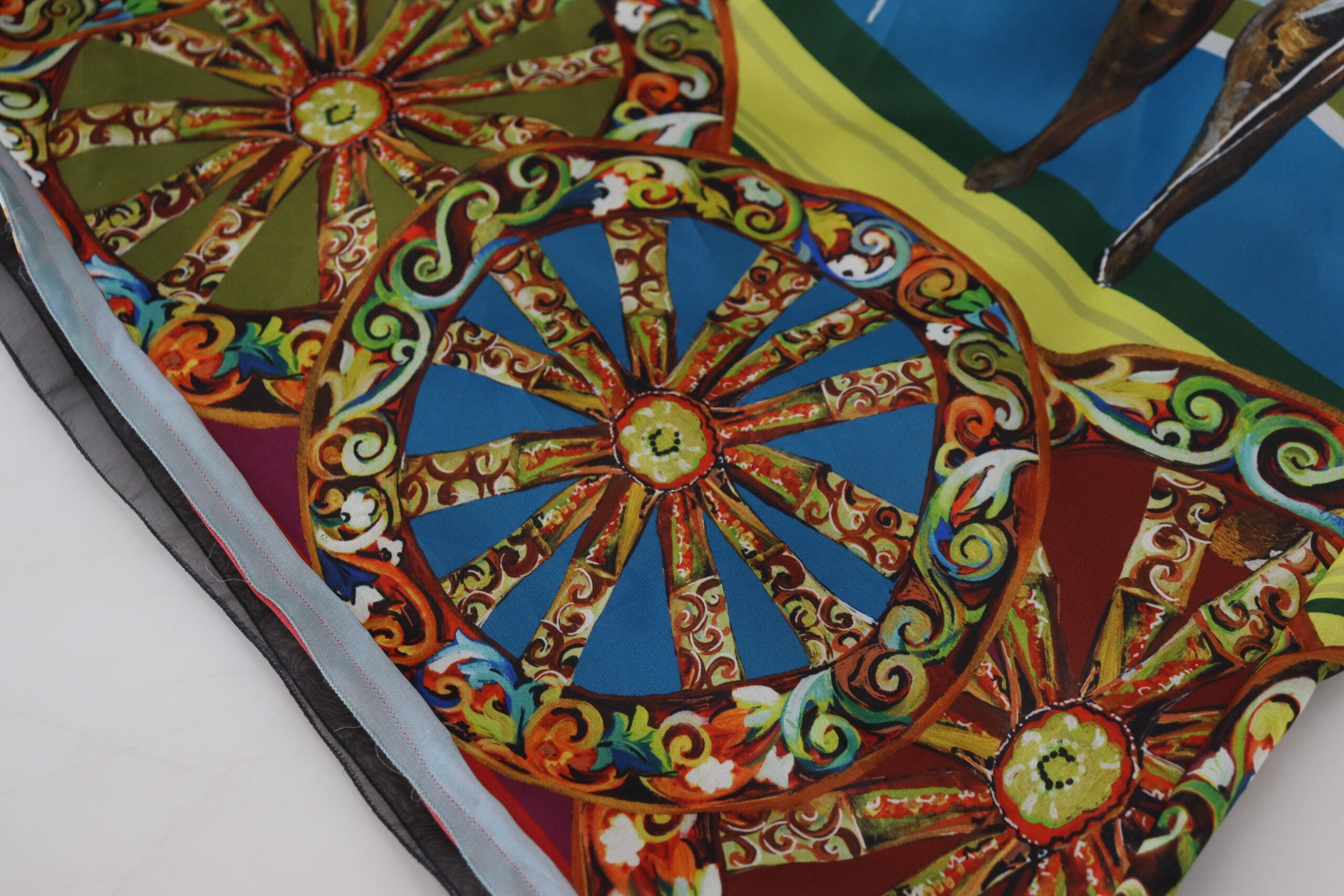 Multicolor Sicily silk A-line long gown dress by Dolce & Gabbana featuring vibrant patterns and elegant flowing fabric.