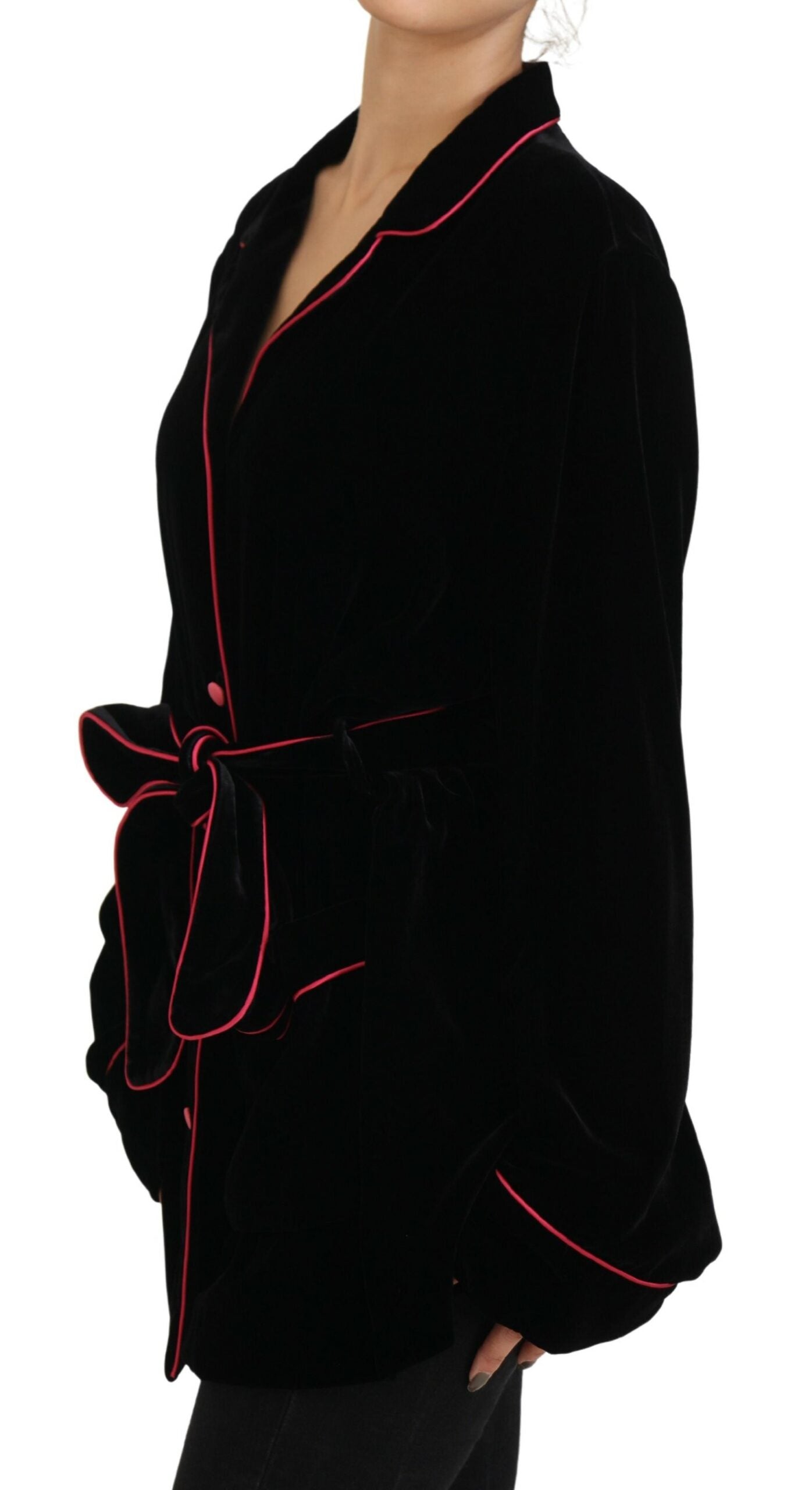 Black button belted blazer viscose jacket by Dolce & Gabbana, featuring a tailored fit with front buttons and a stylish belt.