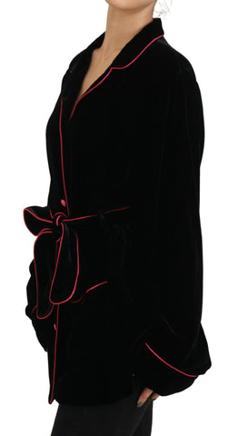 Black button belted blazer viscose jacket by Dolce & Gabbana, featuring a tailored fit with front buttons and a stylish belt.