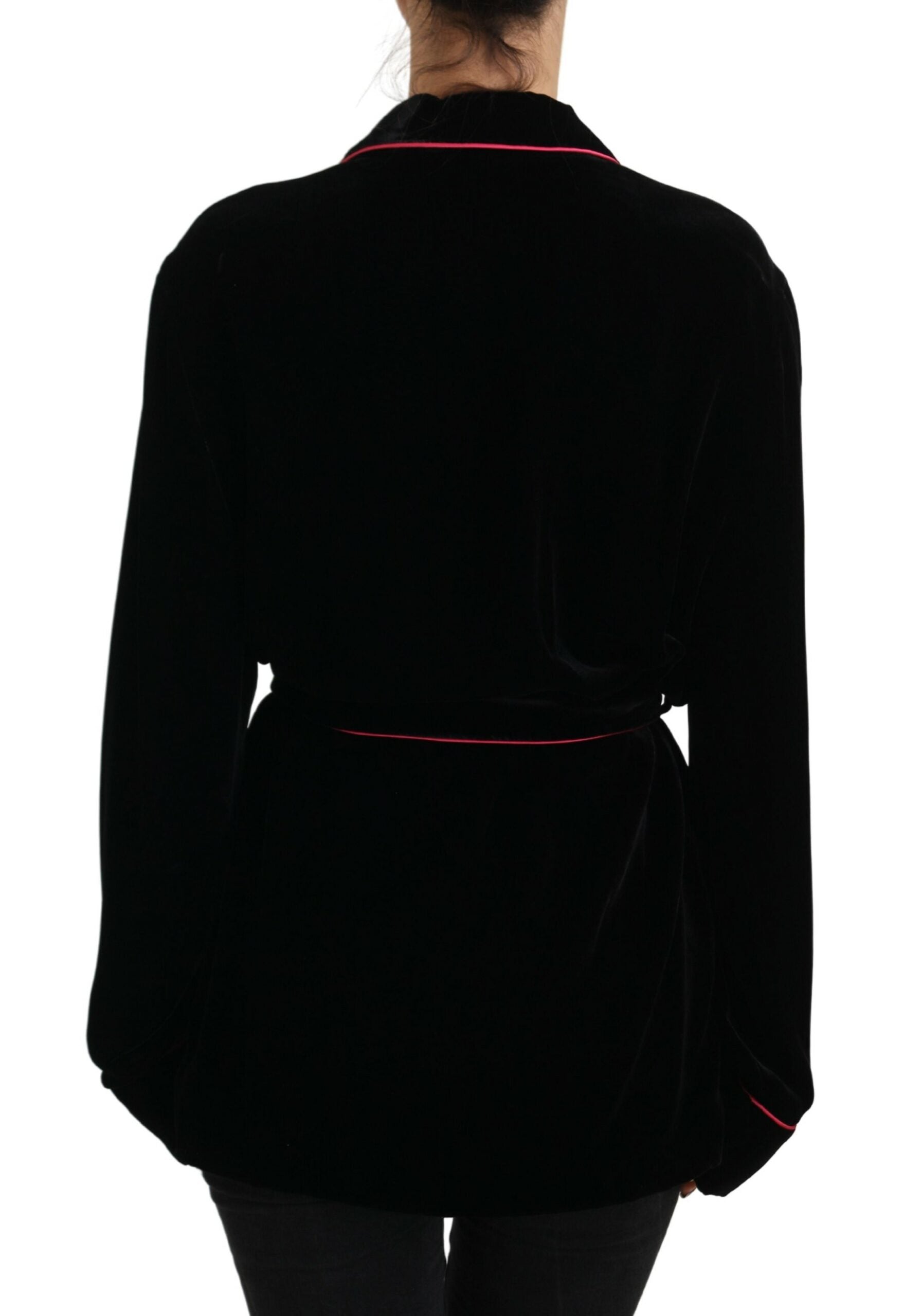 Black button belted blazer viscose jacket by Dolce & Gabbana, featuring a tailored fit and classic lapel design.