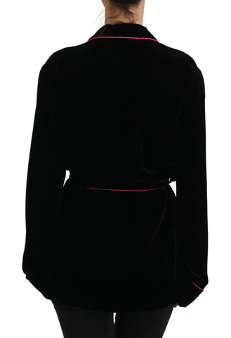 Black button belted blazer viscose jacket by Dolce & Gabbana, featuring a tailored fit and classic lapel design.