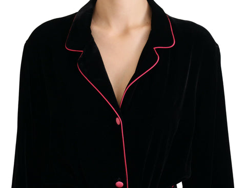 Black button belted blazer viscose jacket by Dolce & Gabbana, featuring a tailored fit with a classic lapel and stylish belt detail.