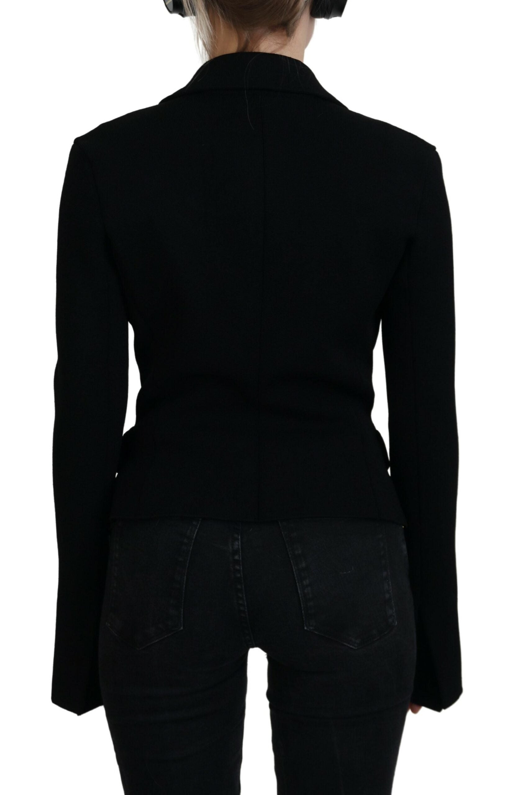 Black Button Cardigan Blazer Viscose Jacket by Dolce & Gabbana, shown with front buttons and tailored fit.