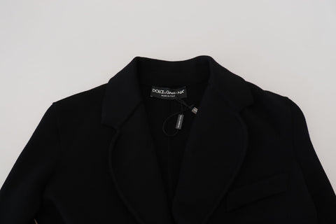 Black button cardigan blazer by Dolce & Gabbana, Viscose jacket with structured fit and classic design, shown on a model.