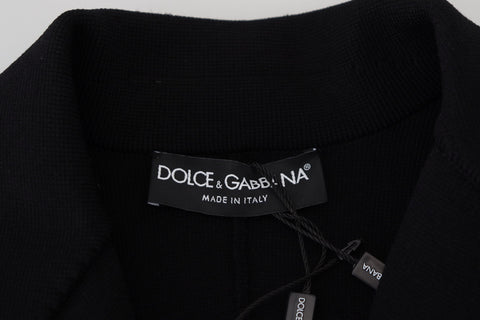 Black button cardigan blazer by Dolce & Gabbana, viscose jacket with tailored fit and classic design, visible front buttons and collar.