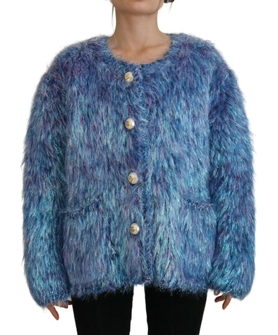 Multicolor polyester fringes coat jacket by Dolce & Gabbana with vibrant fringe details and tailored fit.