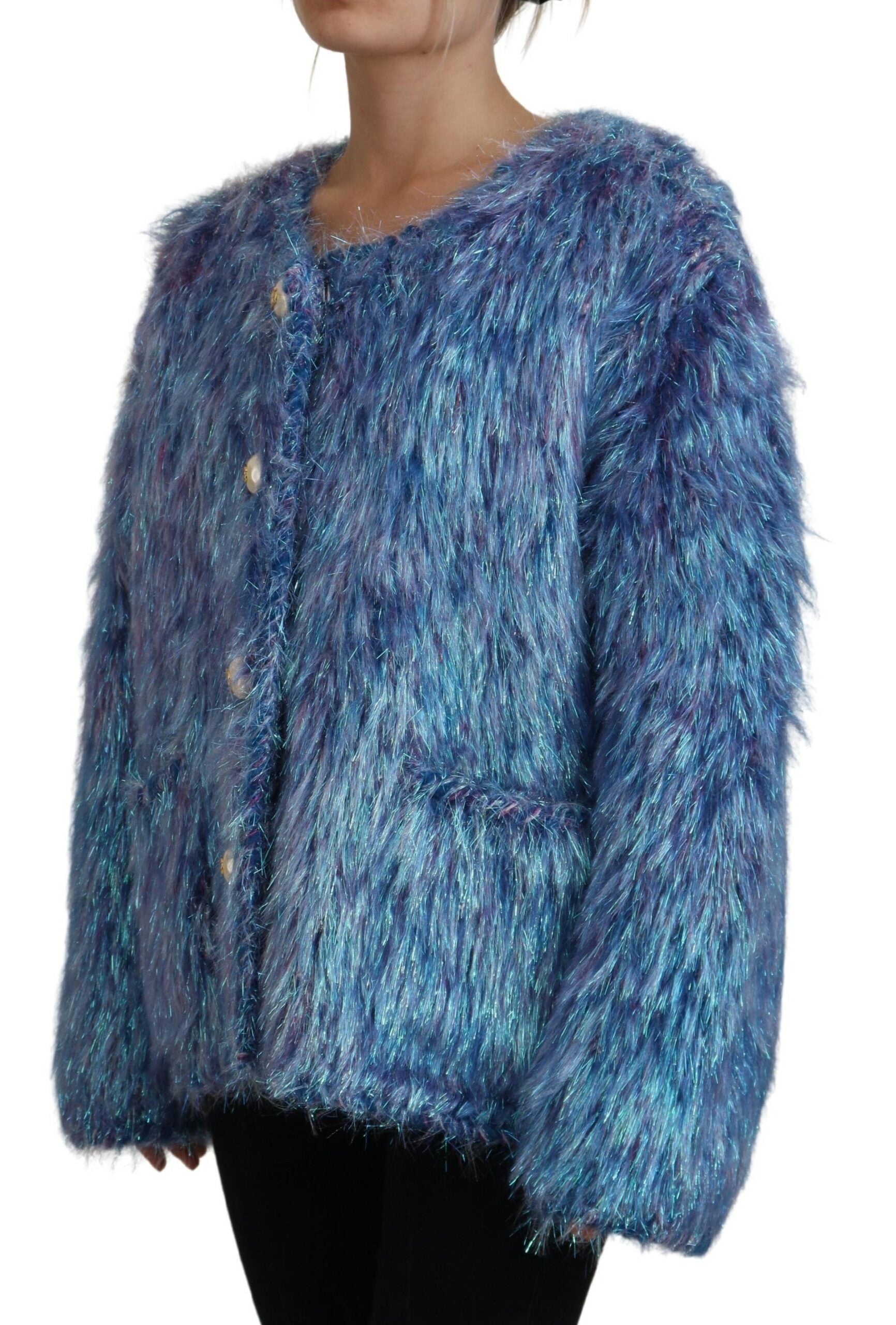 Multicolor polyester fringes coat jacket by Dolce & Gabbana featuring vibrant, textured fringe details and a stylish tailored fit.