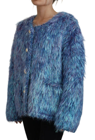 Multicolor polyester fringes coat jacket by Dolce & Gabbana featuring vibrant, textured fringe details and a stylish tailored fit.