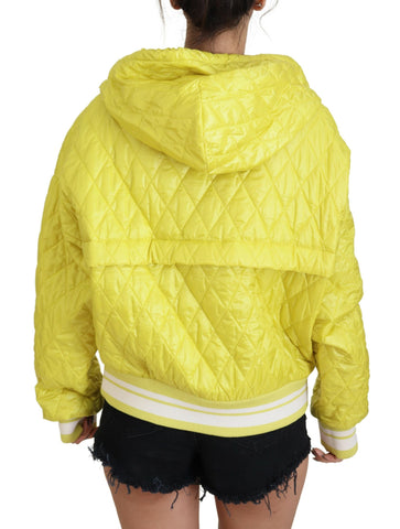 Yellow nylon quilted hooded pullover jacket by Dolce & Gabbana with a stylish quilted design and hood, perfect for casual wear.