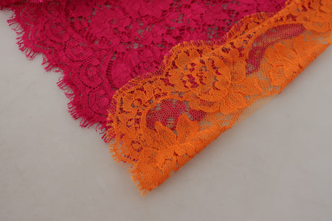 Pink orange lace cotton high-waist shorts by Dolce & Gabbana, featuring delicate lace details and a stylish high-rise fit.