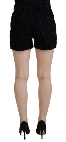 Black denim cotton stretch hot pants shorts by Dolce & Gabbana, showcasing a fitted style with belt loops and front pockets.